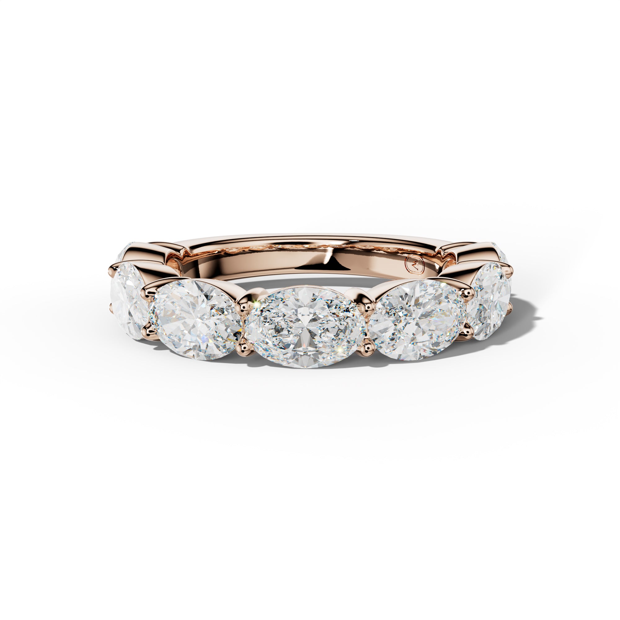 5.0 Carat East West Oval Diamond 3/4 Anniversary Band Shared Prong  Low-Set Design