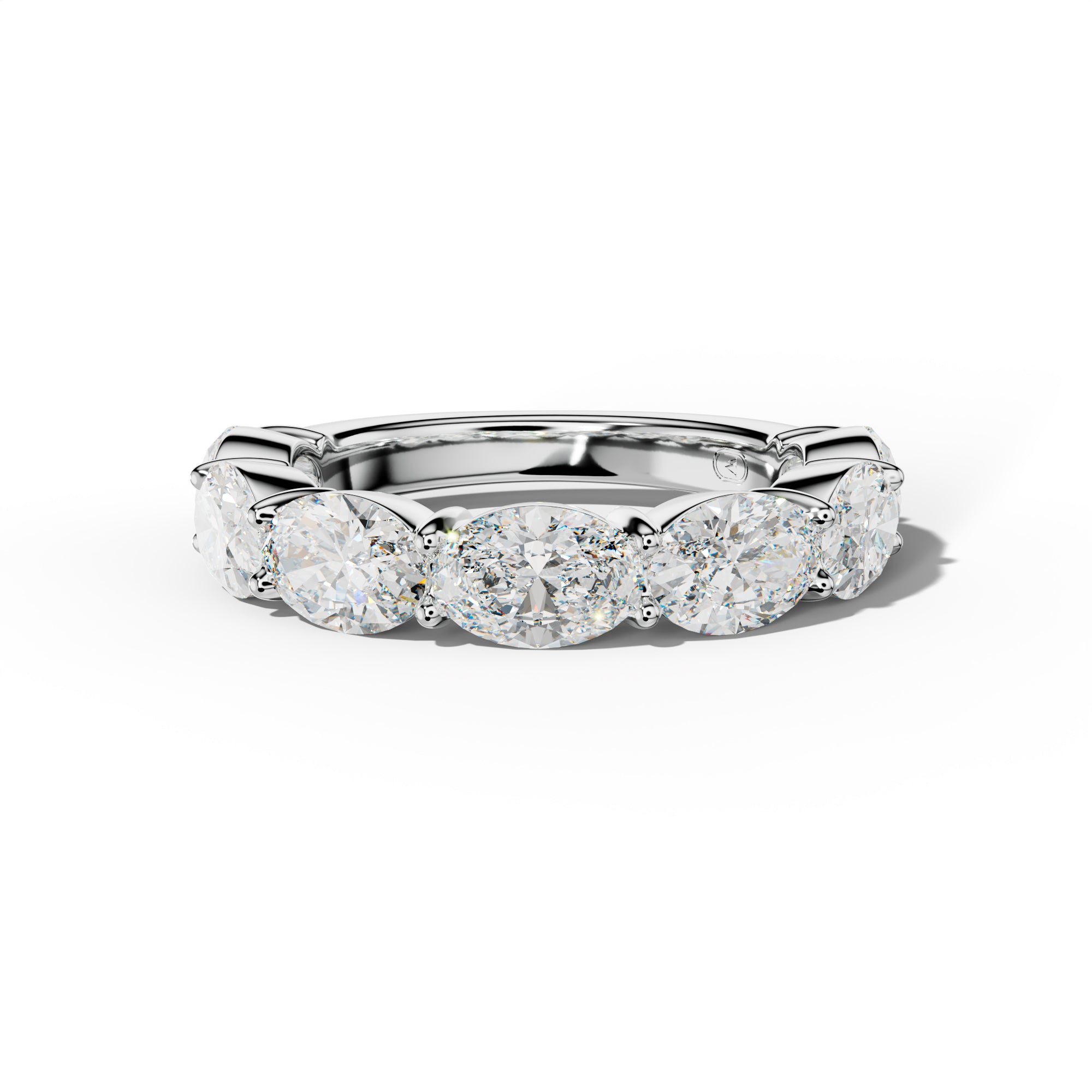 5.0 Carat East West Oval Diamond 3/4 Anniversary Band Shared Prong  Low-Set Design