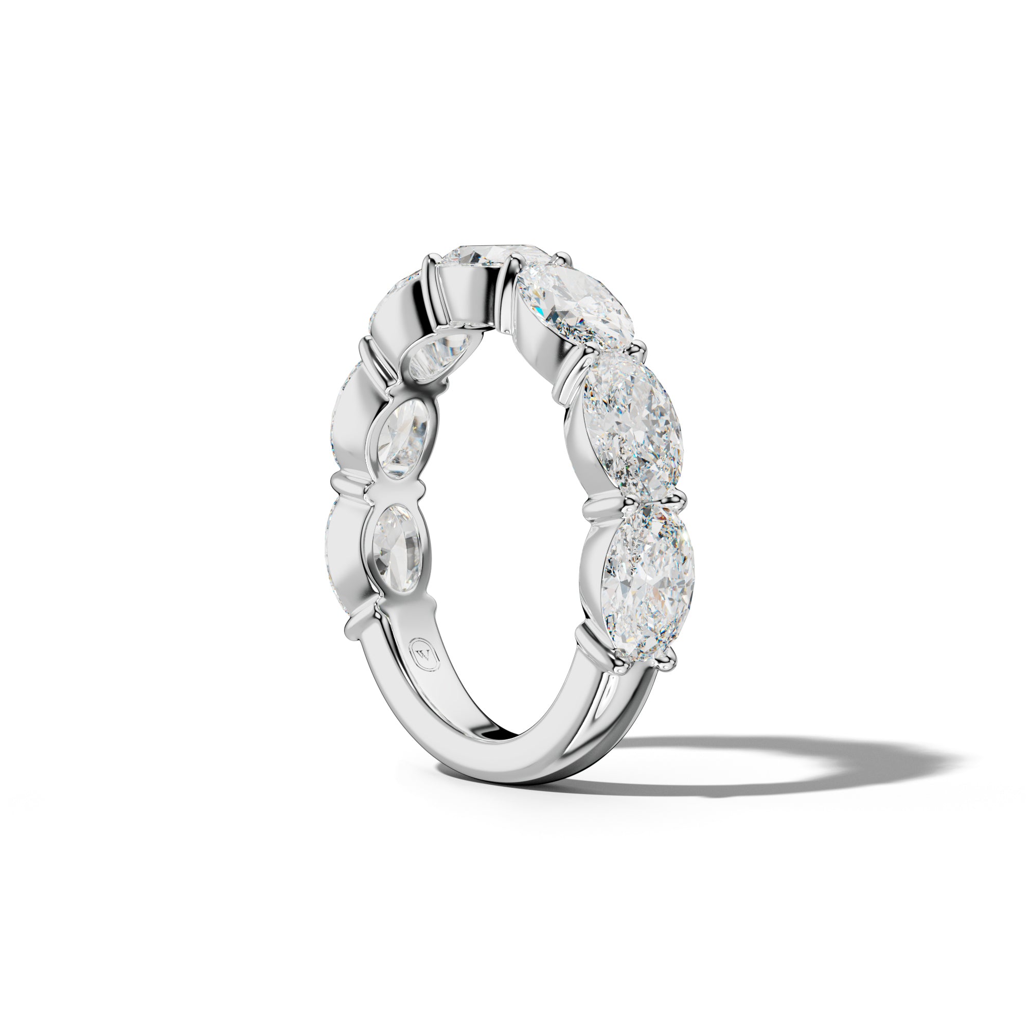 5.0 Carat East West Oval Diamond 3/4 Anniversary Band Shared Prong  Low-Set Design