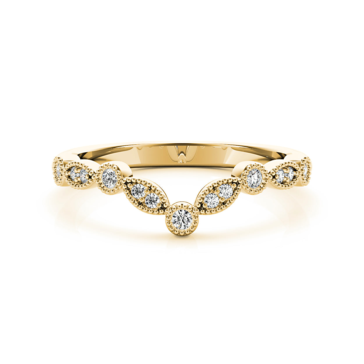 Round Diamond Vintage Inspired Curved Band-VIRABYANI