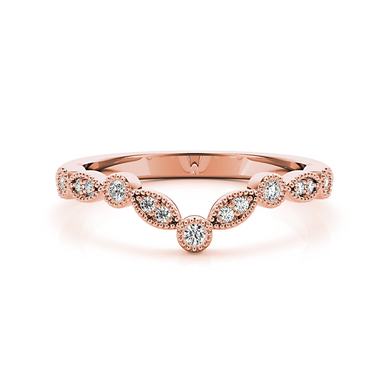 Round Diamond Vintage Inspired Curved Band-VIRABYANI