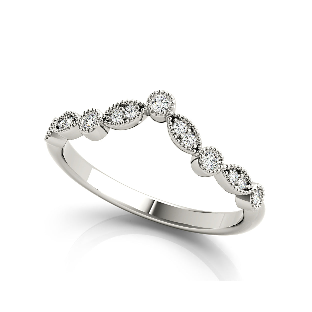 Round Diamond Vintage Inspired Curved Band-VIRABYANI