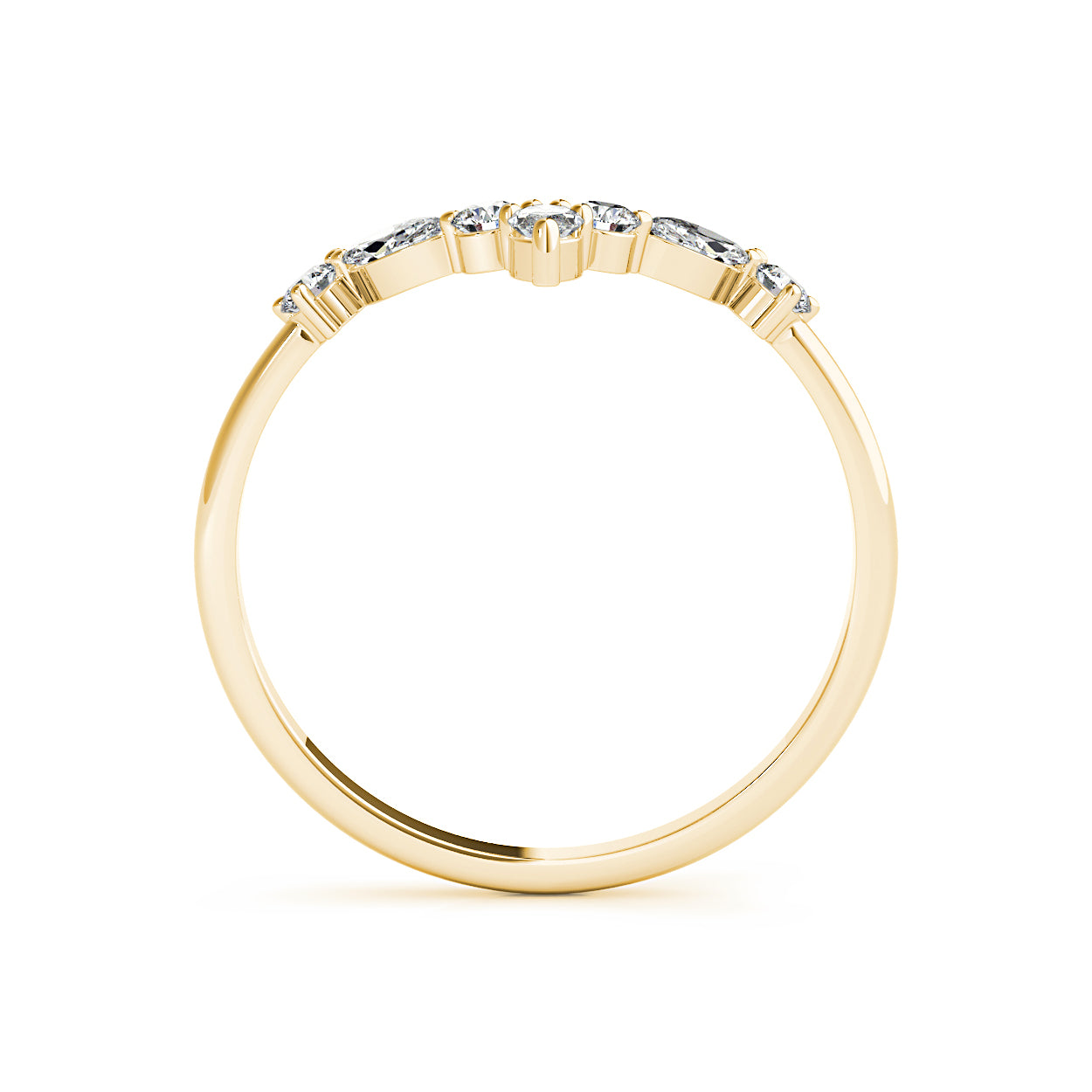 Round And Marquise Diamond V Shaped Band