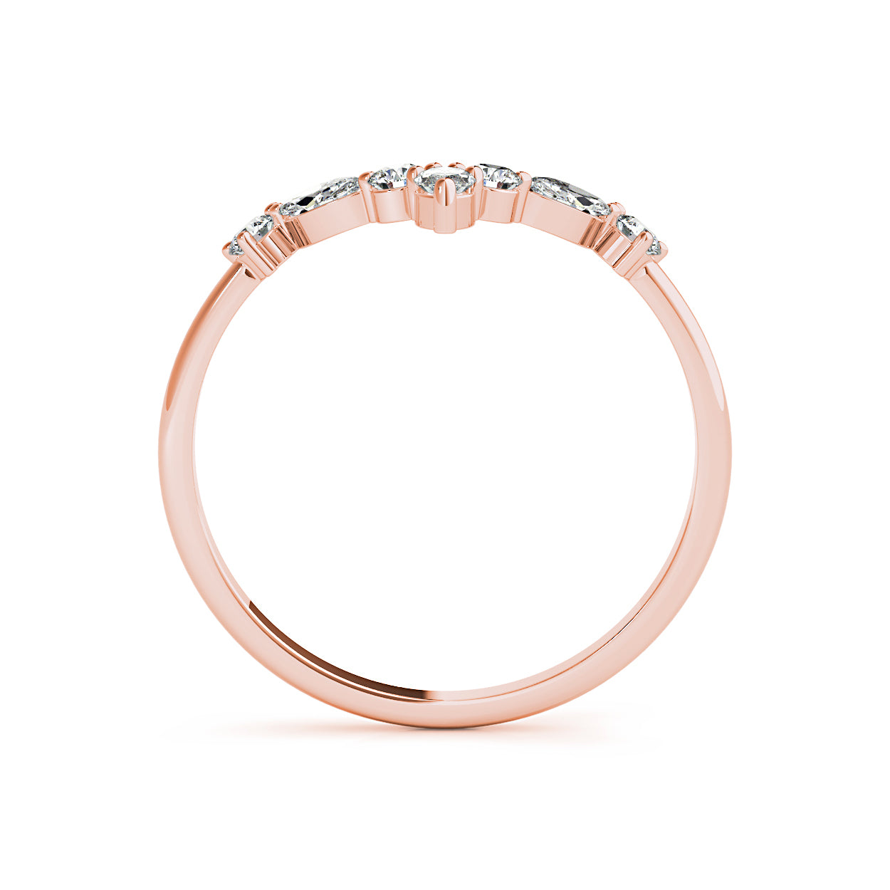 Round And Marquise Diamond V Shaped Band