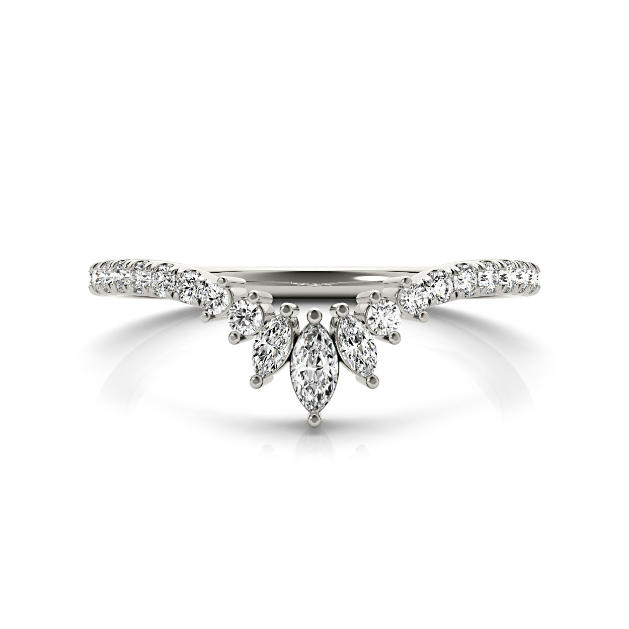 Round And Marquise Diamond Curved Band