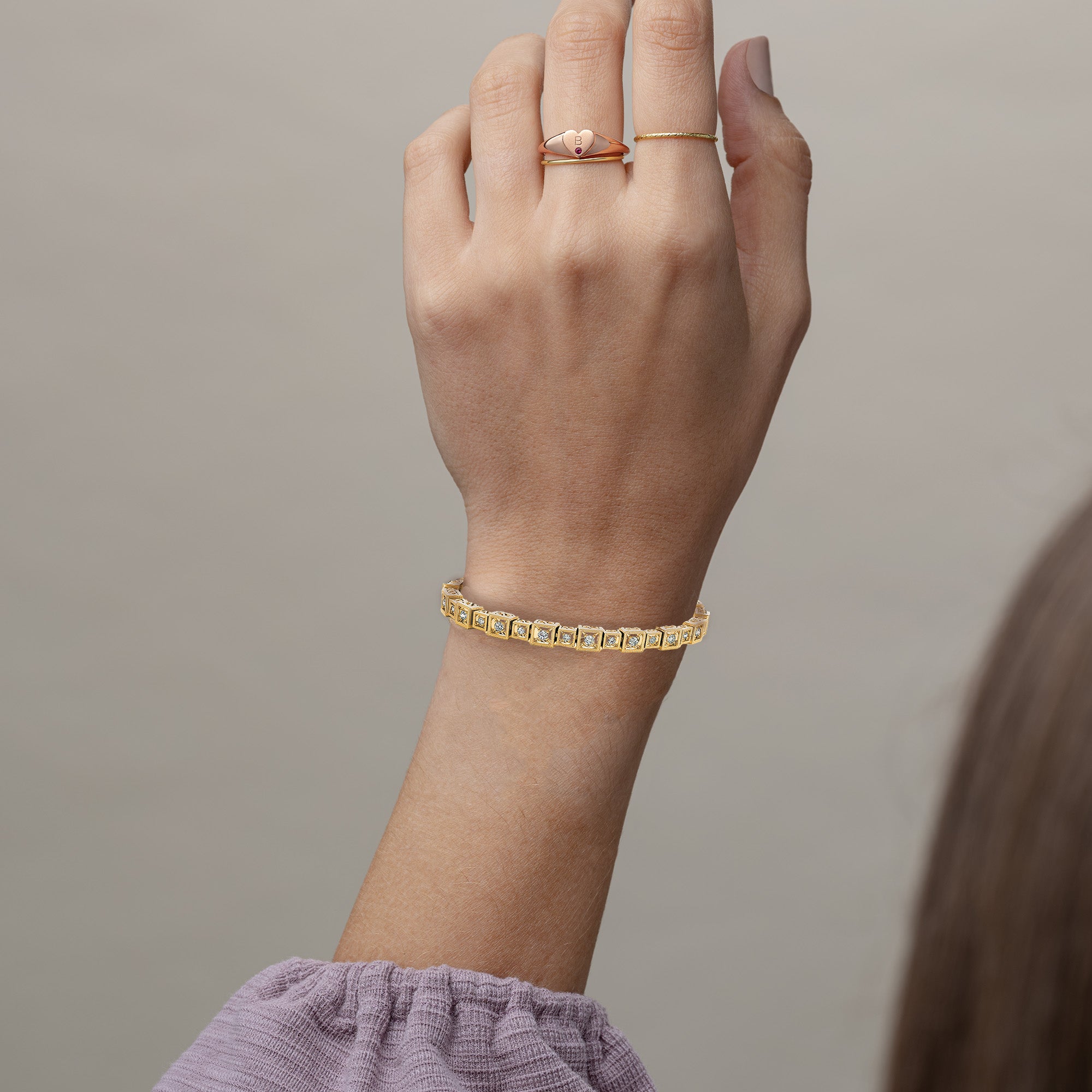 2 ct. Diamond Vintage Inspired Tennis Bracelet Milgrain Cube Design-VIRABYANI