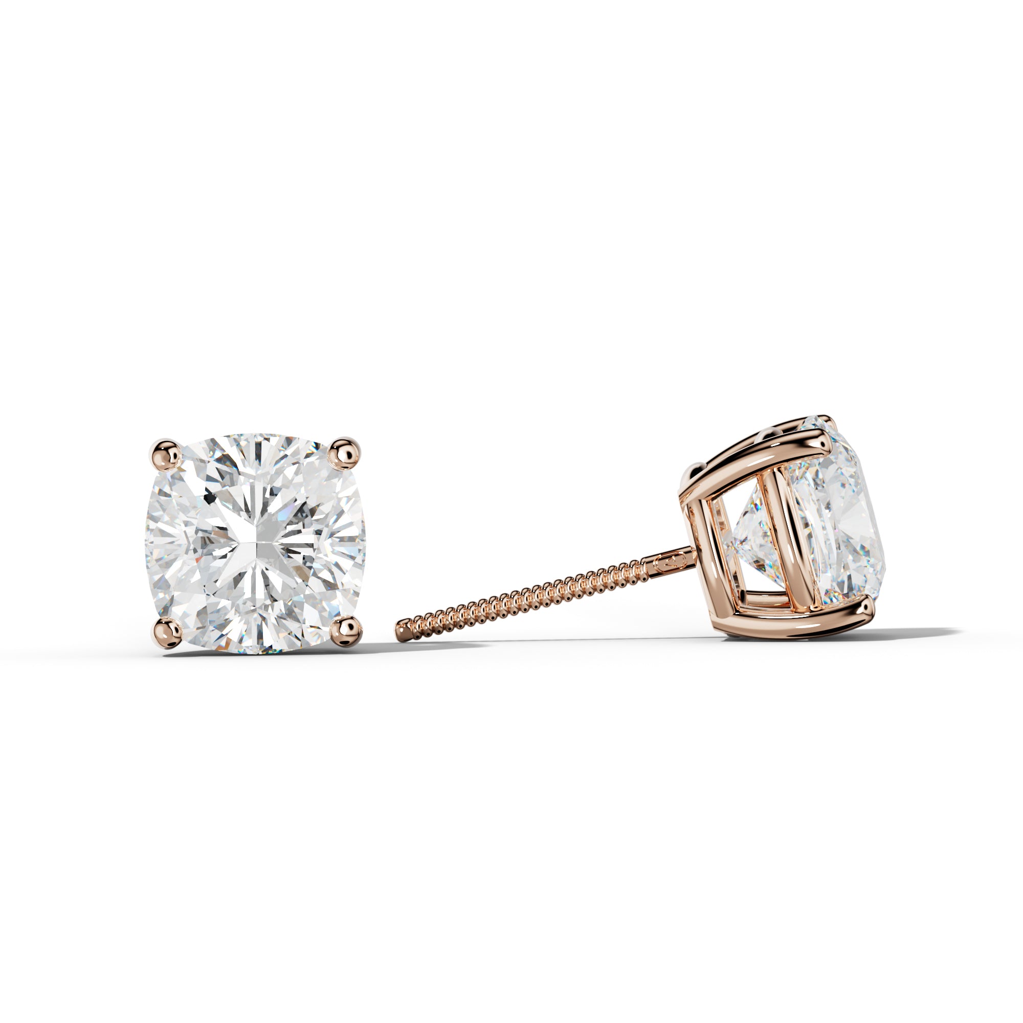 Cushion Diamond Stud Earrings With Classic Four Prongs