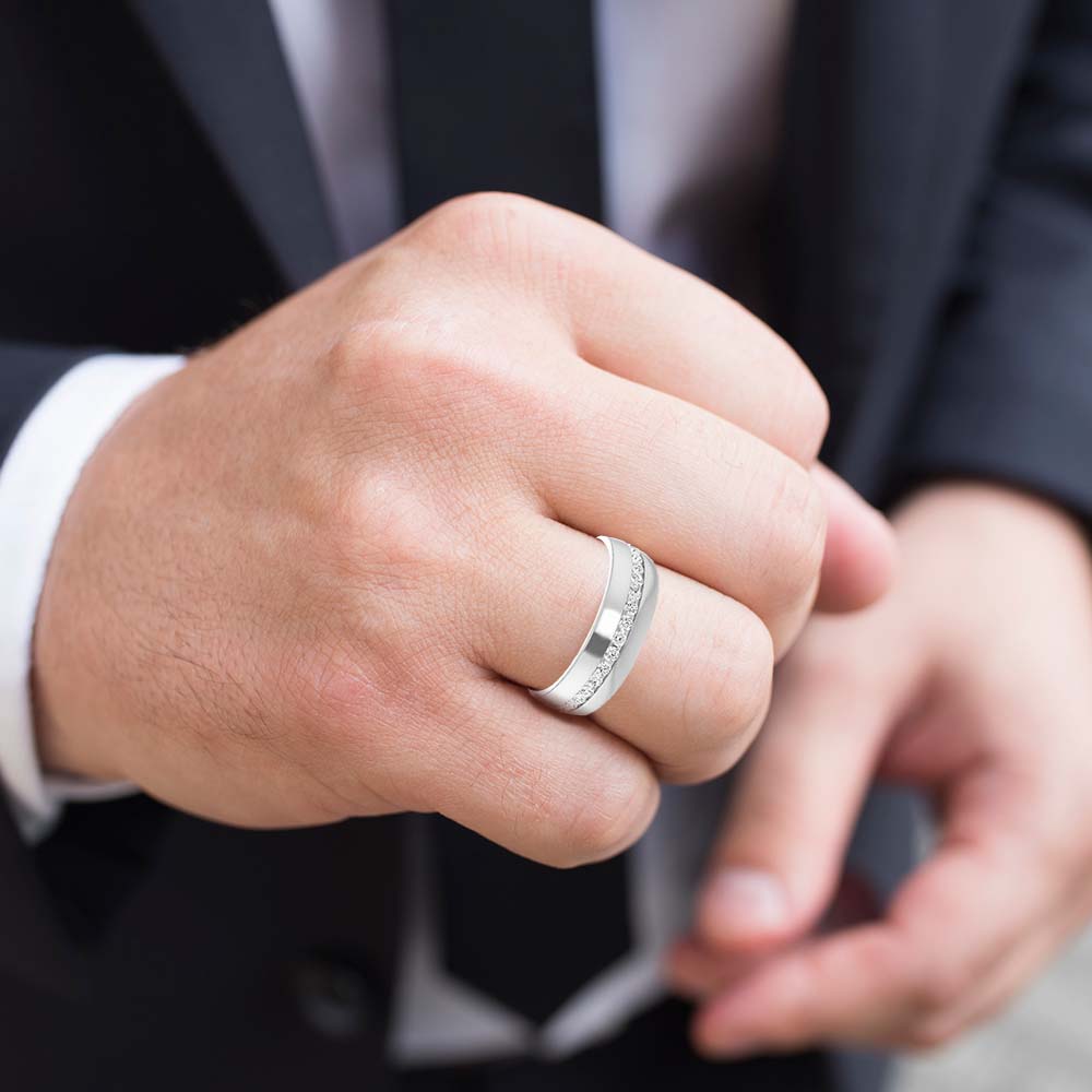 Channel Set Round Diamond Half Eternity Men's Band-VIRABYANI