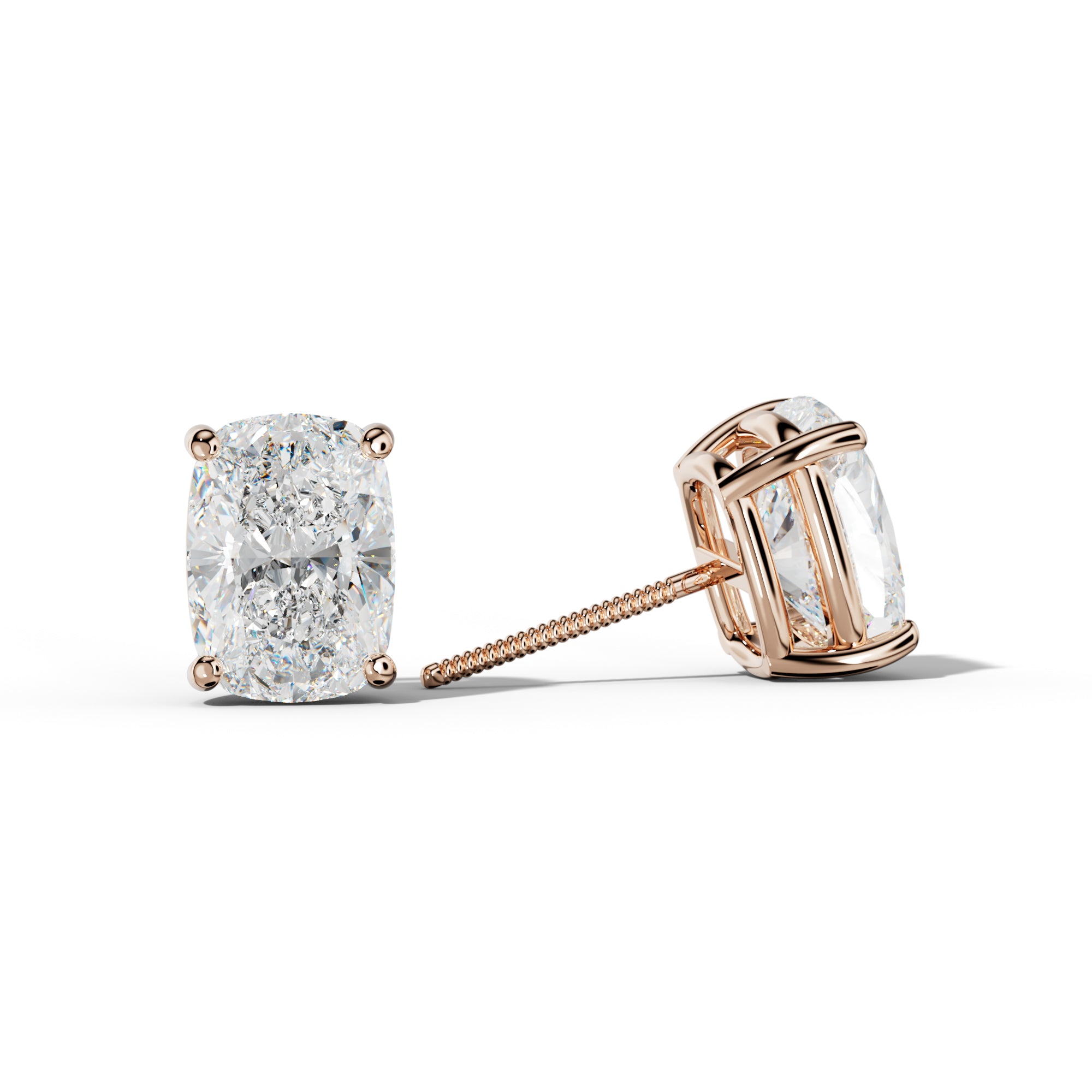 Elongated Cushion Diamond Stud Earrings With Classic Four  Prongs