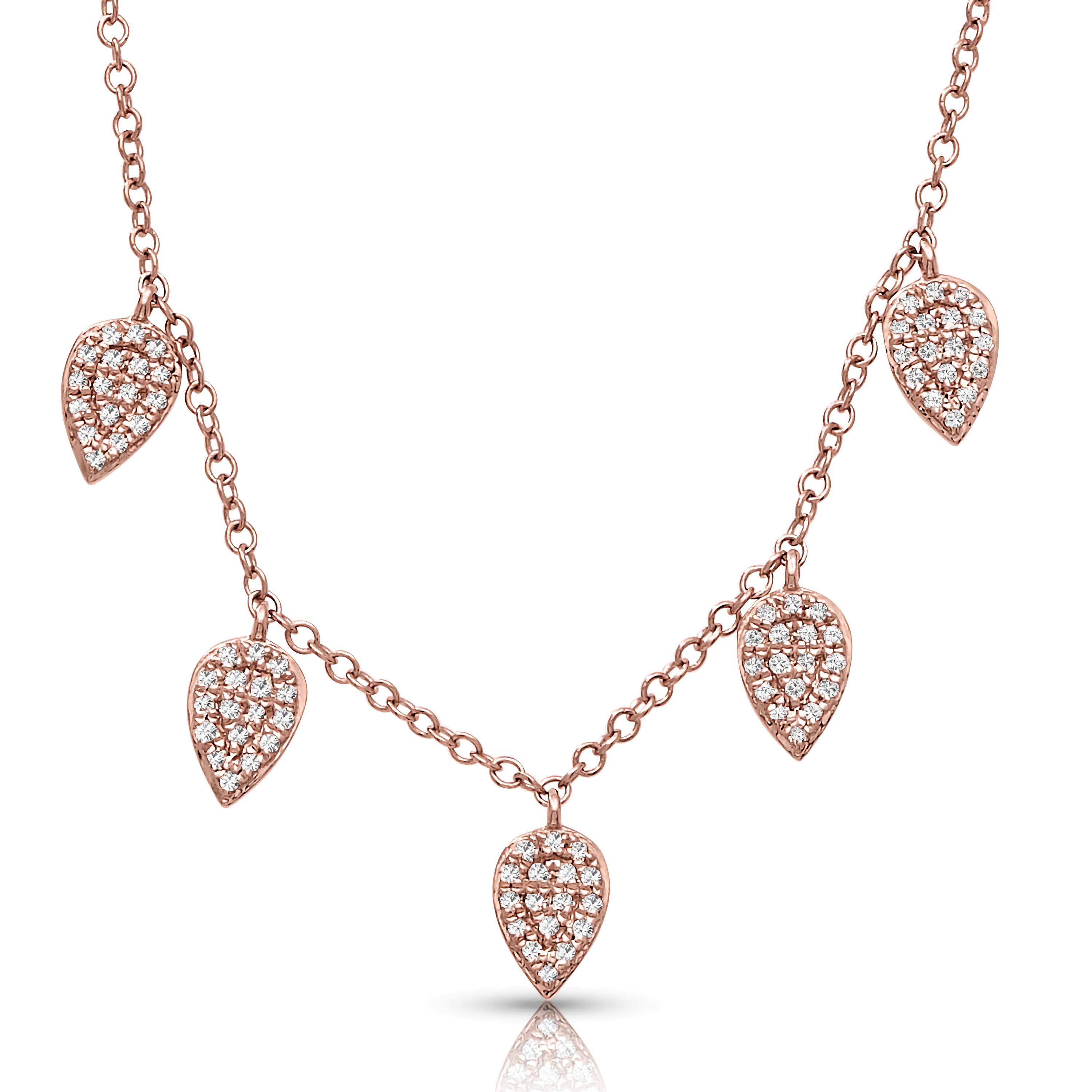 0.20 ctw Pave Diamond Leaves Chain Necklace Pendant