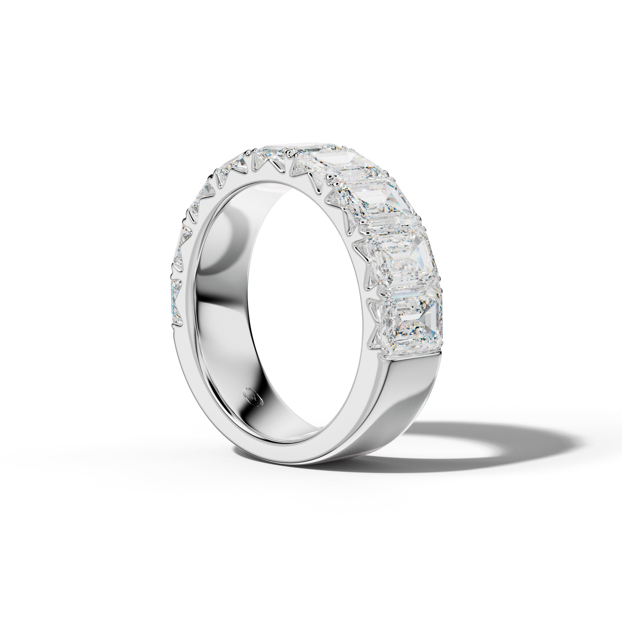 5.0 Carat Emerald Cut Diamond French Pave Half Anniversary Band