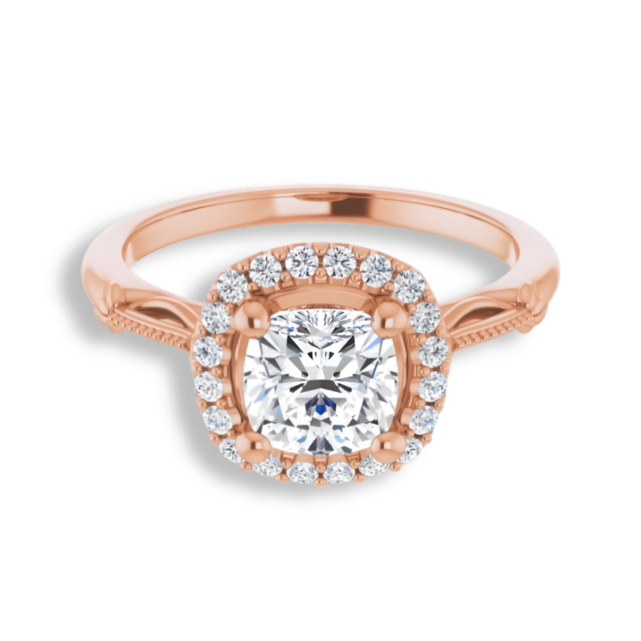 Cushion Cut Diamond Halo Engagement Ring-VIRABYANI