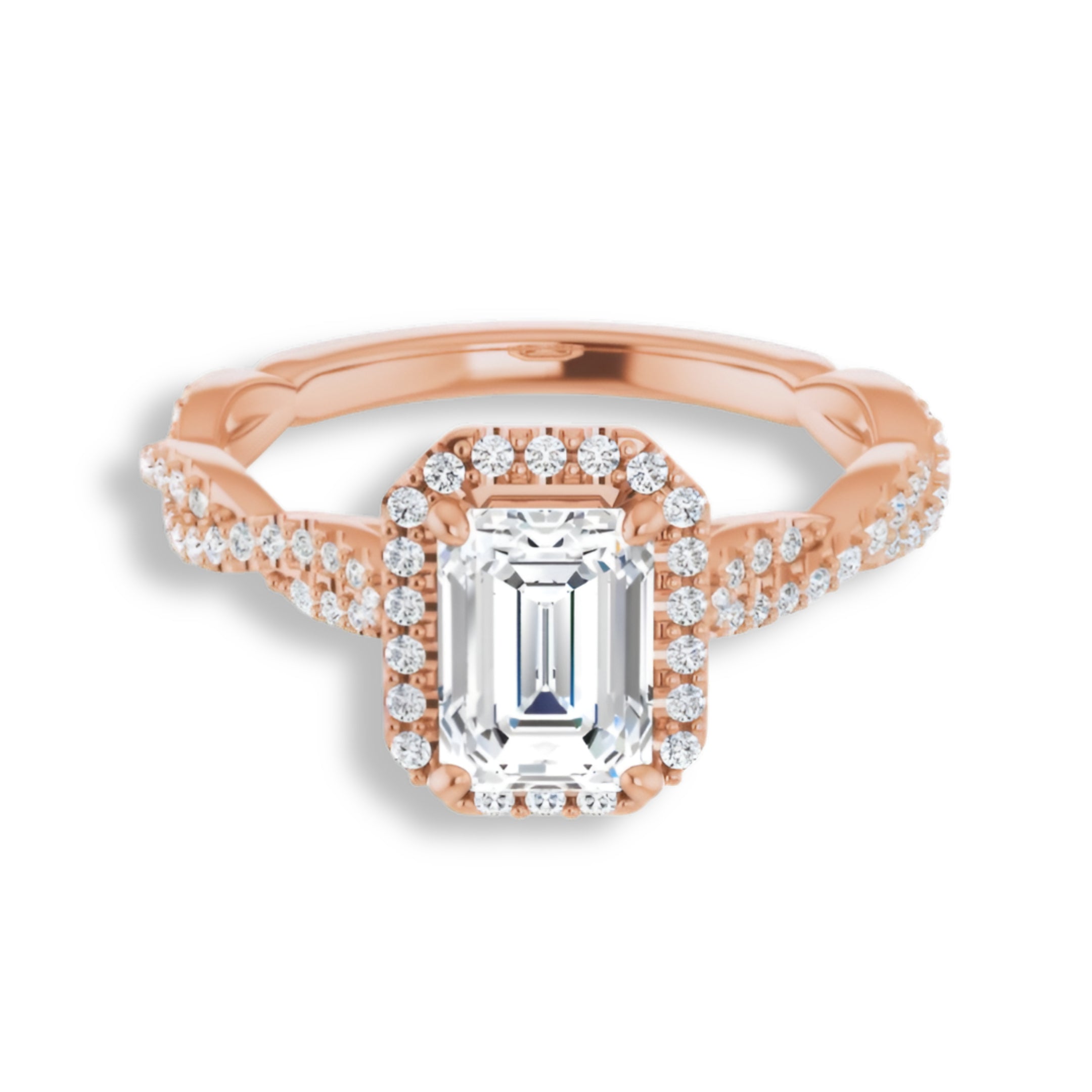 Emerald Cut Diamond Halo Engagement Ring-VIRABYANI