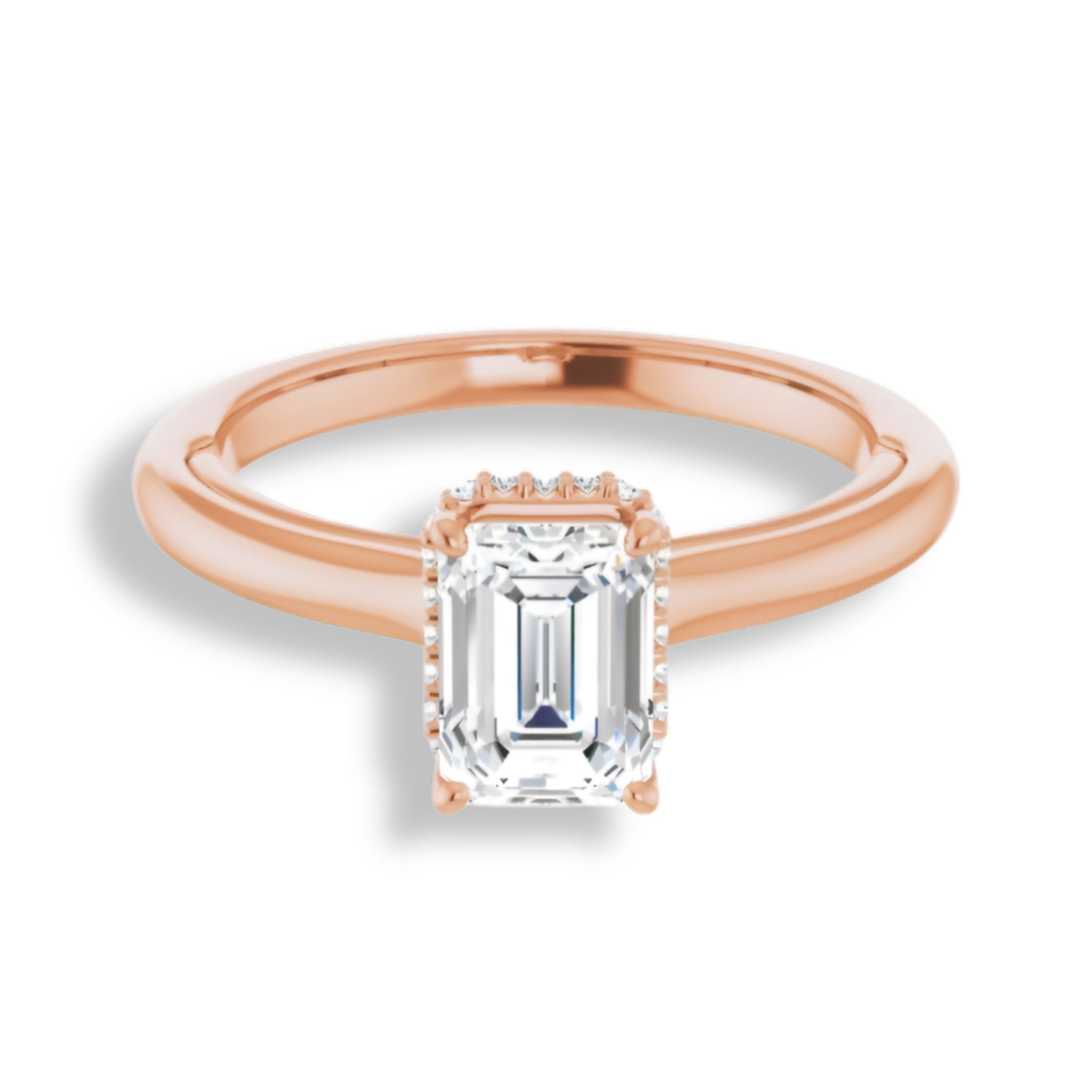 Underneath Halo Emerald Cut Solitaire Engagement Ring