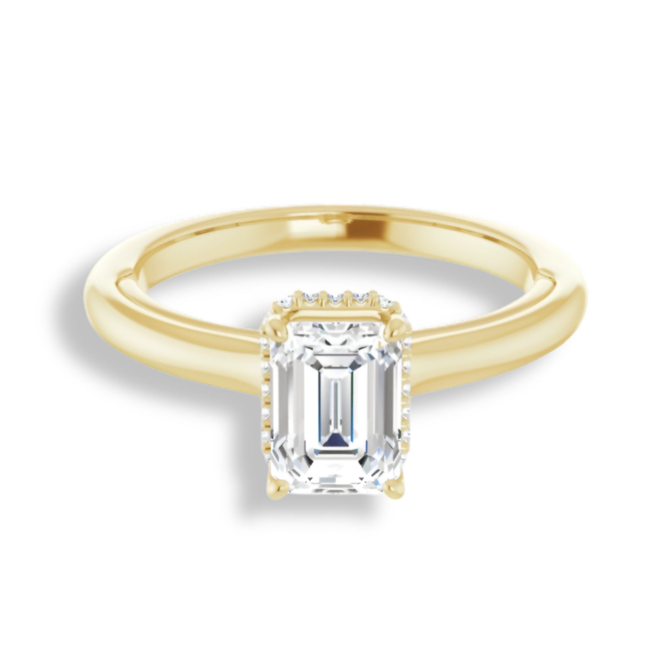 Underneath Halo Emerald Cut Solitaire Engagement Ring