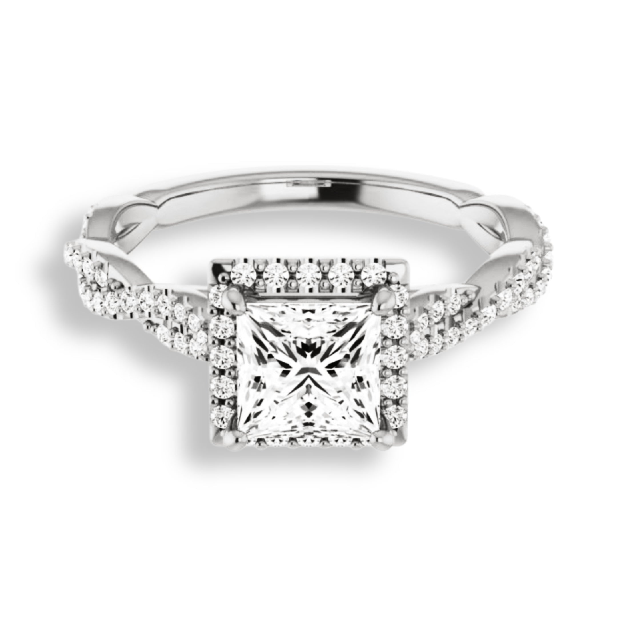 Princess Diamond Halo Engagement Ring With A Twist Band