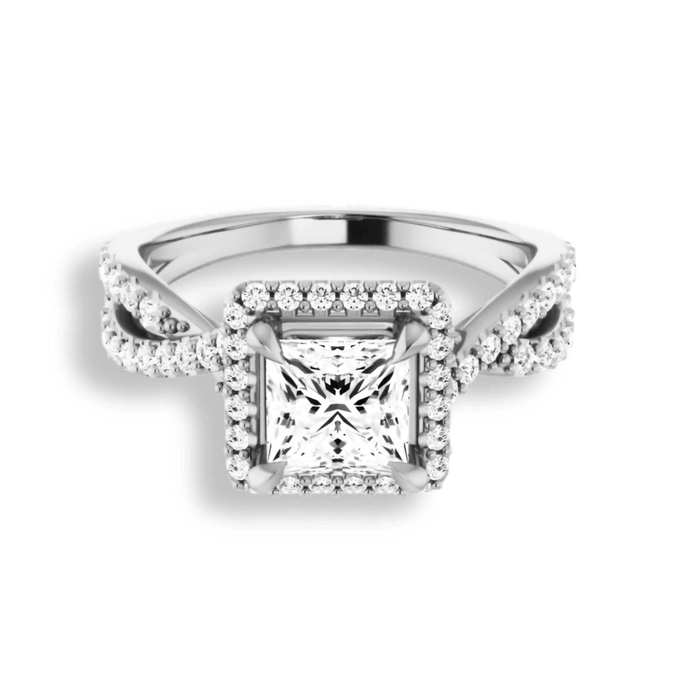 Princess Diamond Halo Engagement Ring With Open Twist Band