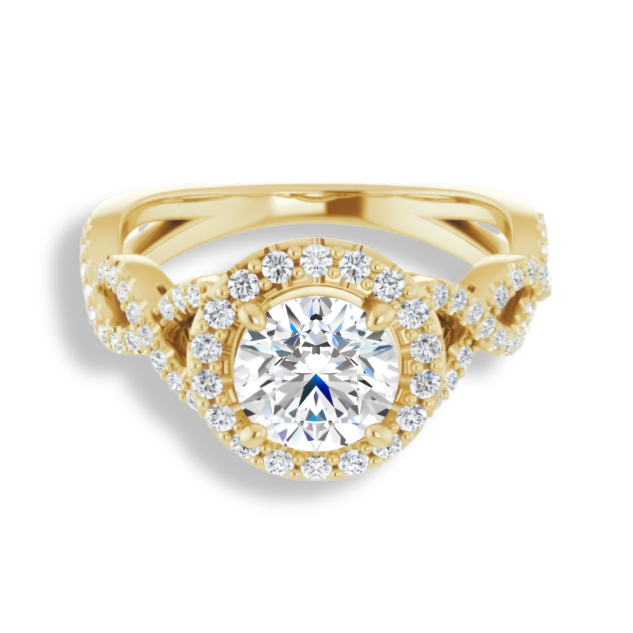 Round Diamond Halo Engagement Ring With Open Twist Band
