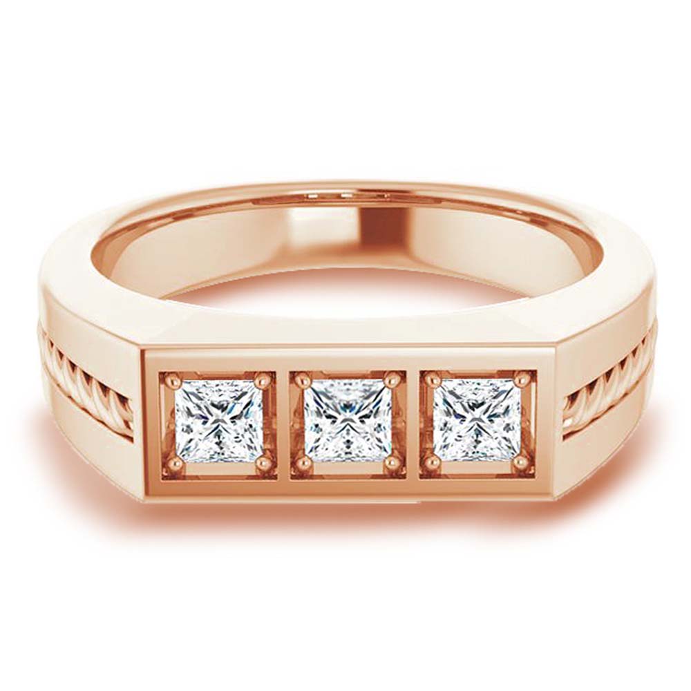 0.78 ctw Princess Diamond Rope Design Men's Ring-VIRABYANI