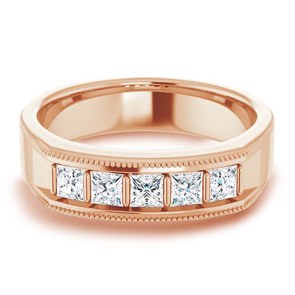 1.0 ctw Bar Set Princess Diamond Milgrain Accent Men's Ring-VIRABYANI