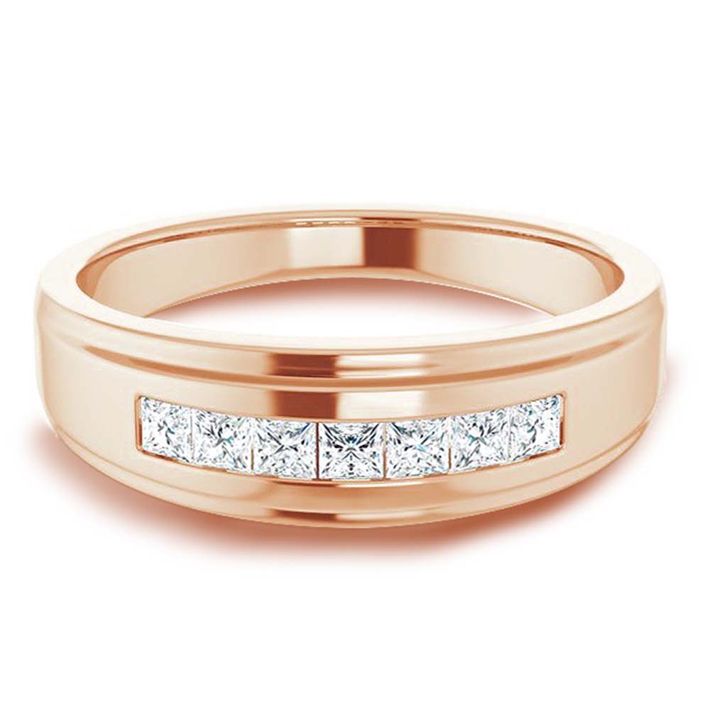 Seven Stone Channel Set Princess Diamond Men's Ring-VIRABYANI