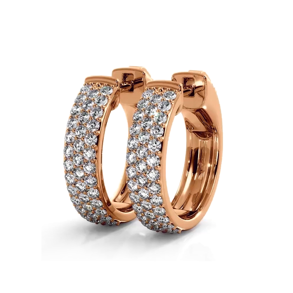 0.70 ctw. Three Row Huggie Diamond Hoop Earrings-VIRABYANI