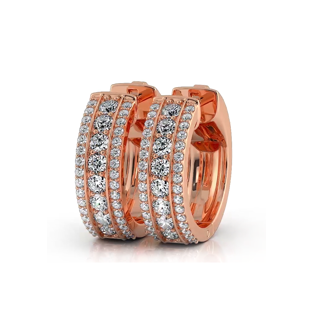 Three Row 1.0 ctw. Diamond Hoop Earrings Huggie Style-VIRABYANI