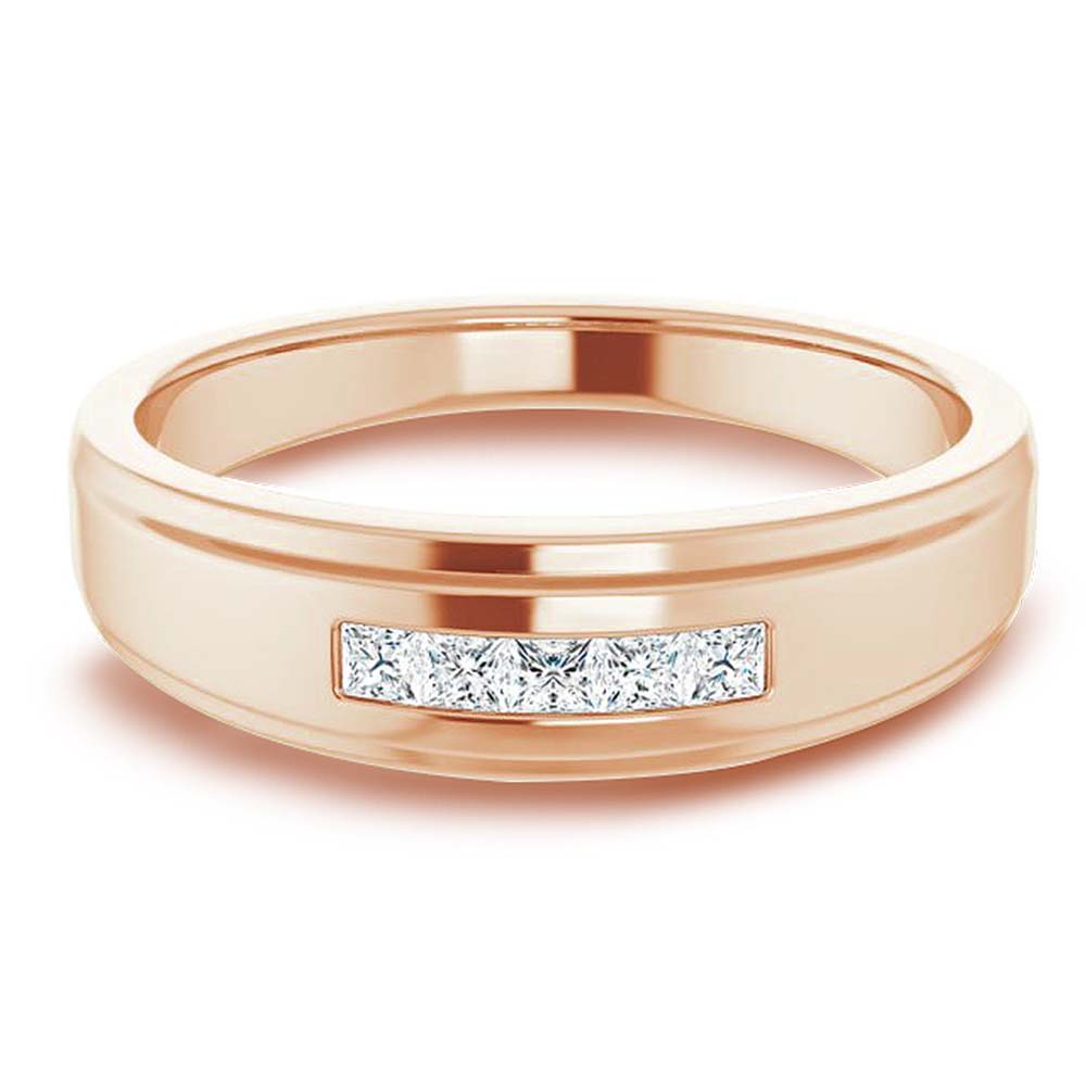 Five Stone Channel set Princess Diamond Men's Ring-VIRABYANI