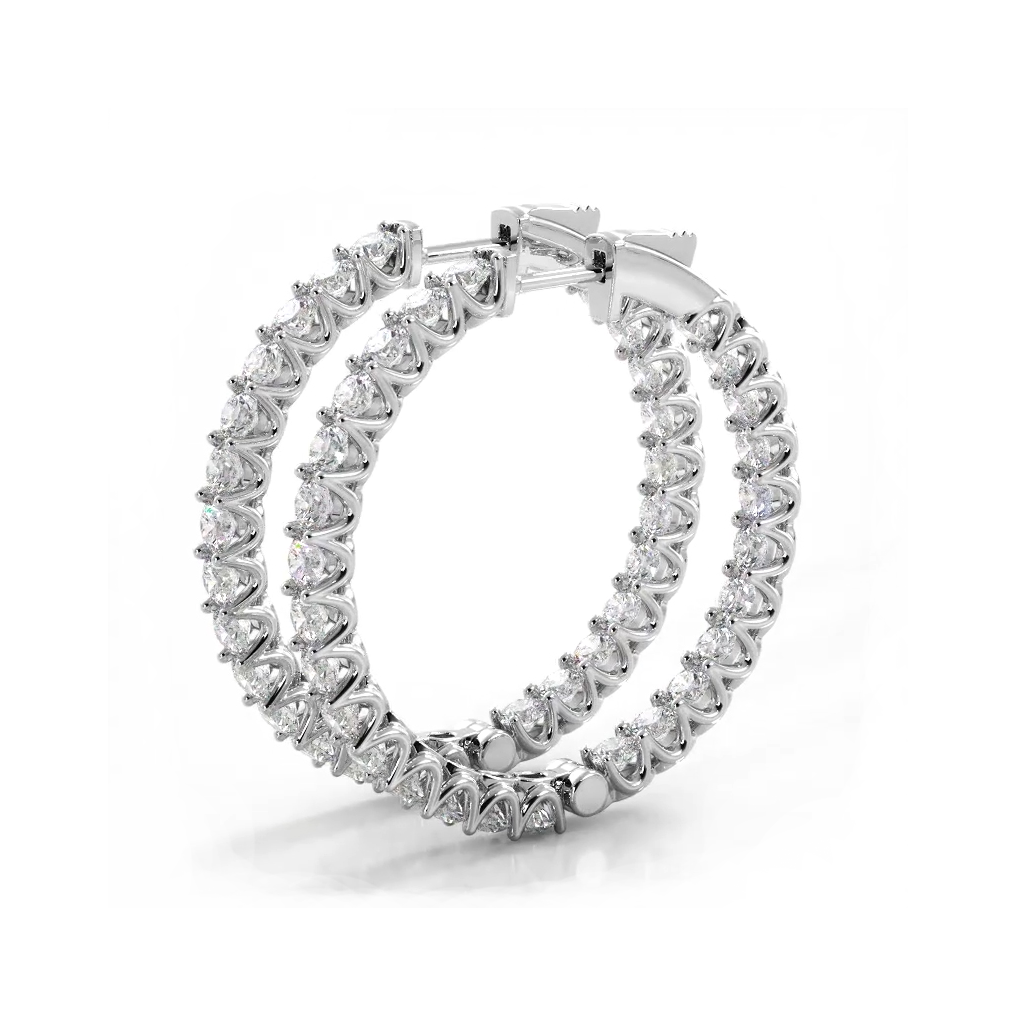 2.30 ctw. Inside Out U Prong Diamond Medium Hoop Earrings-VIRABYANI