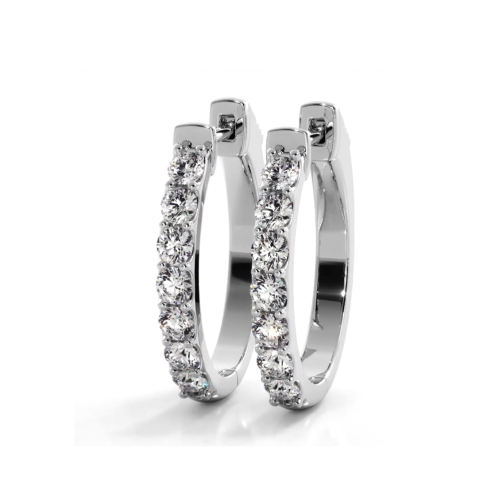 1.0 ctw. Diamond Hoop Earrings Classic Shared Prong Design-VIRABYANI