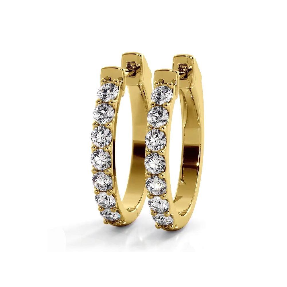 1.0 ctw. Diamond Hoop Earrings Classic Shared Prong Design-VIRABYANI