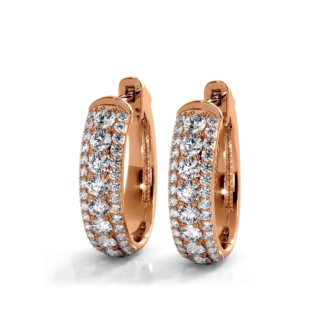 Three Row 1.50 ctw. Glamorous Diamond Hoop Earrings Pave Dome Style-VIRABYANI