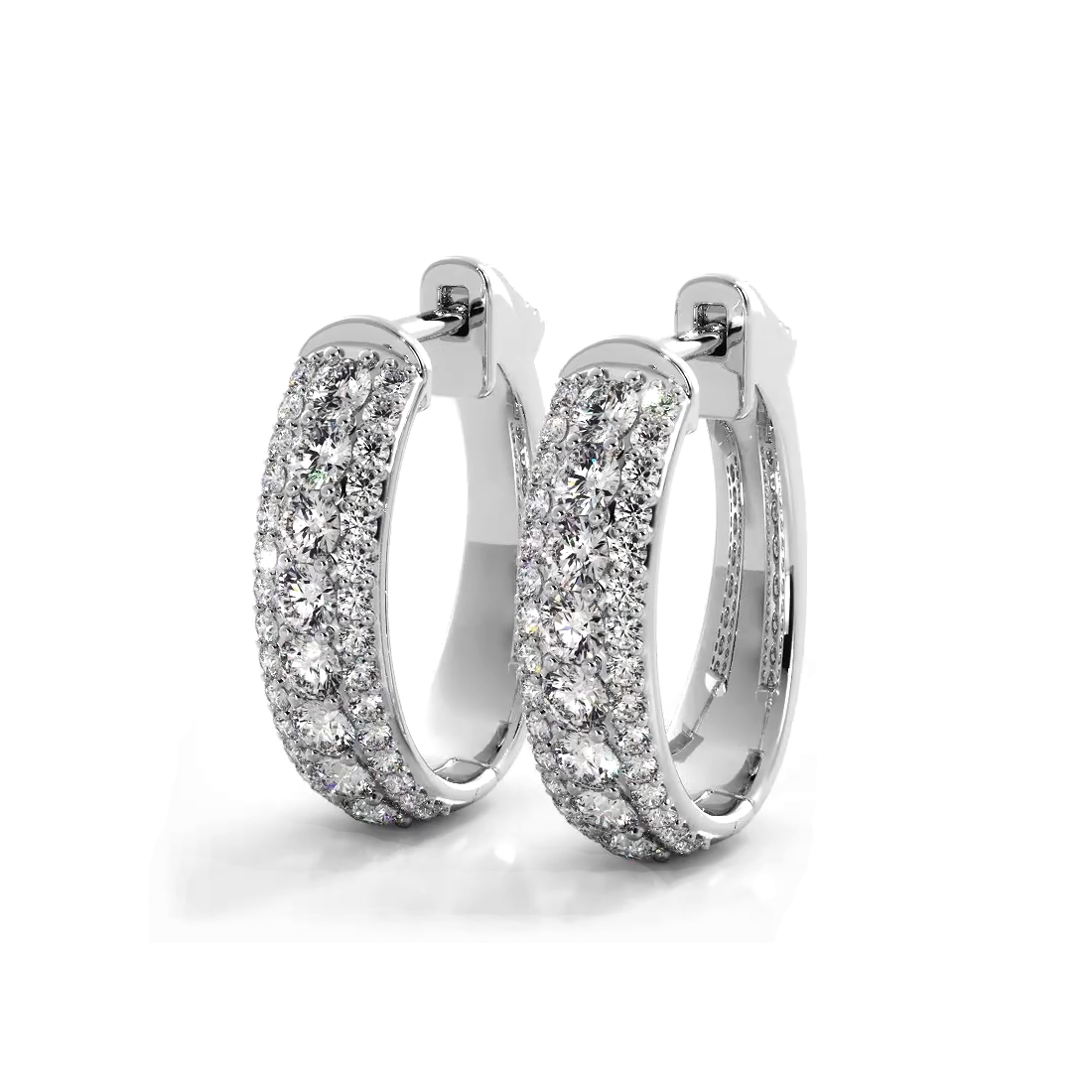 Three Row 1.50 ctw. Glamorous Diamond Hoop Earrings Pave Dome Style-VIRABYANI