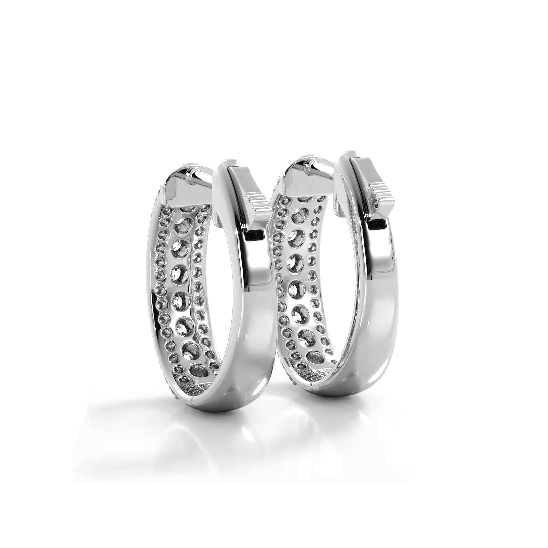 Three Row 1.50 ctw. Glamorous Diamond Hoop Earrings Pave Dome Style-VIRABYANI