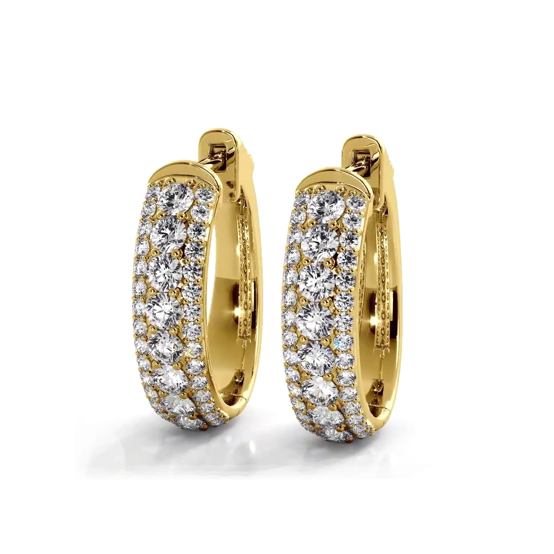 Three Row 1.50 ctw. Glamorous Diamond Hoop Earrings Pave Dome Style-VIRABYANI