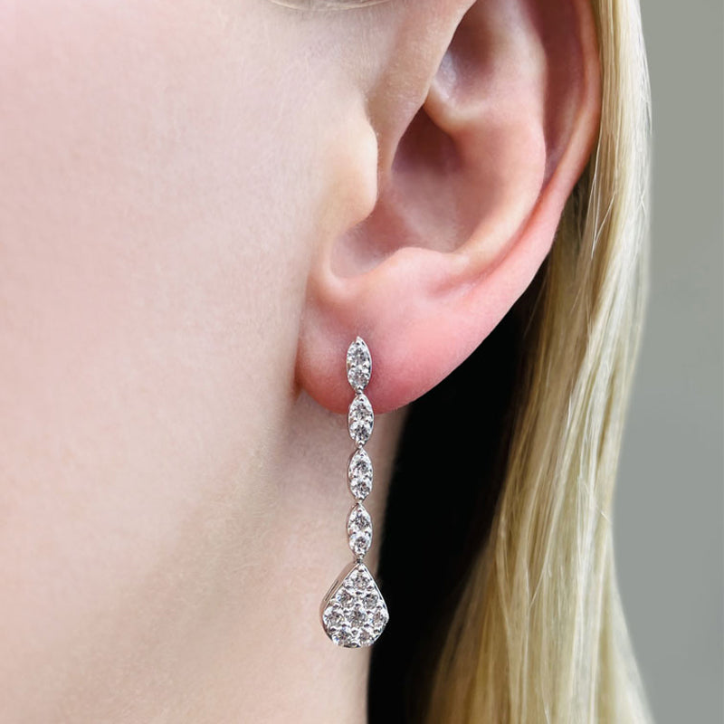 1.96 ctw. Round Diamond Sparkling Pear Drop Cluster Earrings-VIRABYANI