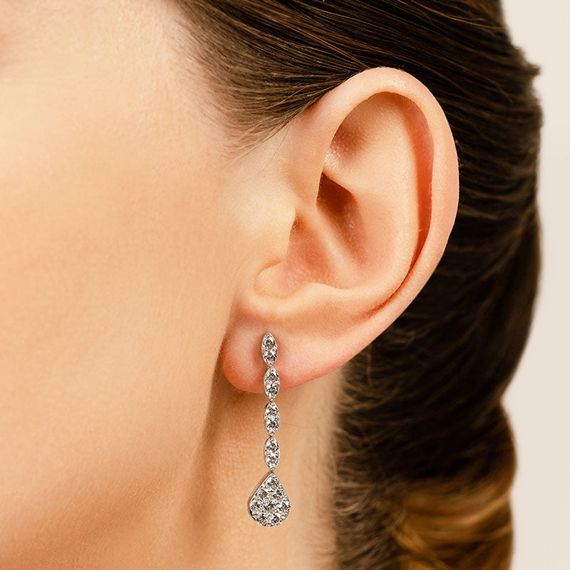 1.96 ctw. Round Diamond Sparkling Pear Drop Cluster Earrings-VIRABYANI