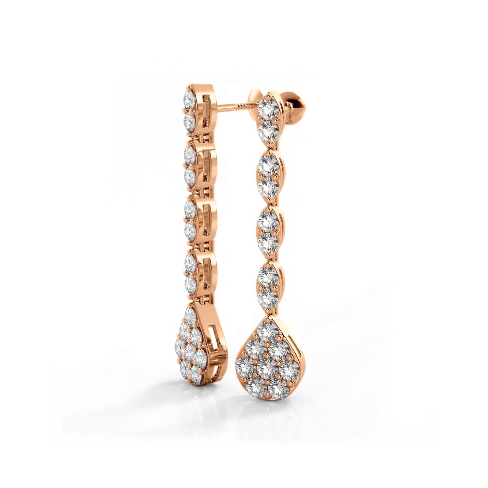 1.96 ctw. Round Diamond Sparkling Pear Drop Cluster Earrings-VIRABYANI