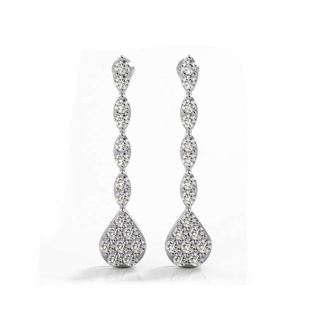 1.96 ctw. Round Diamond Sparkling Pear Drop Cluster Earrings-VIRABYANI