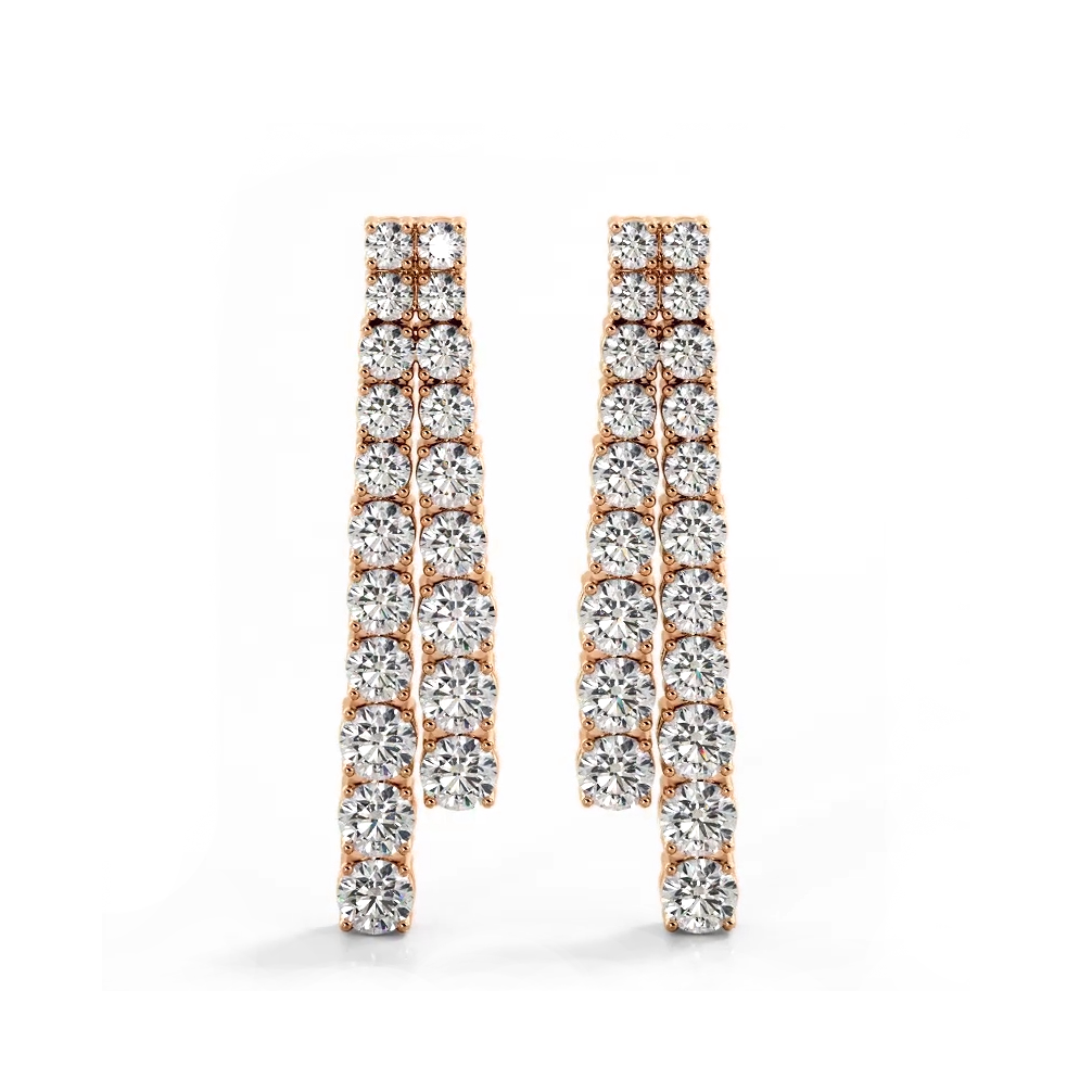 2.36 ctw. Graduated Round Diamond Two Row Drop Earrings-VIRABYANI