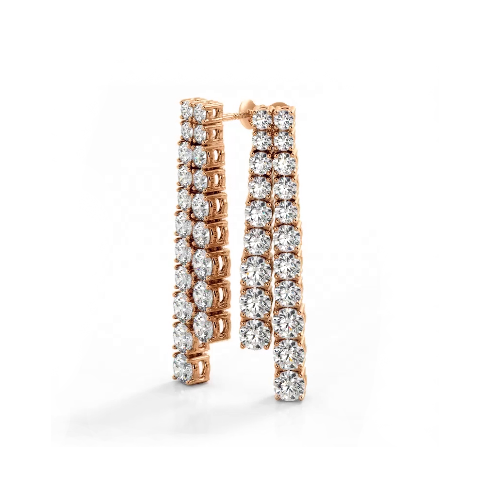 2.36 ctw. Graduated Round Diamond Two Row Drop Earrings-VIRABYANI