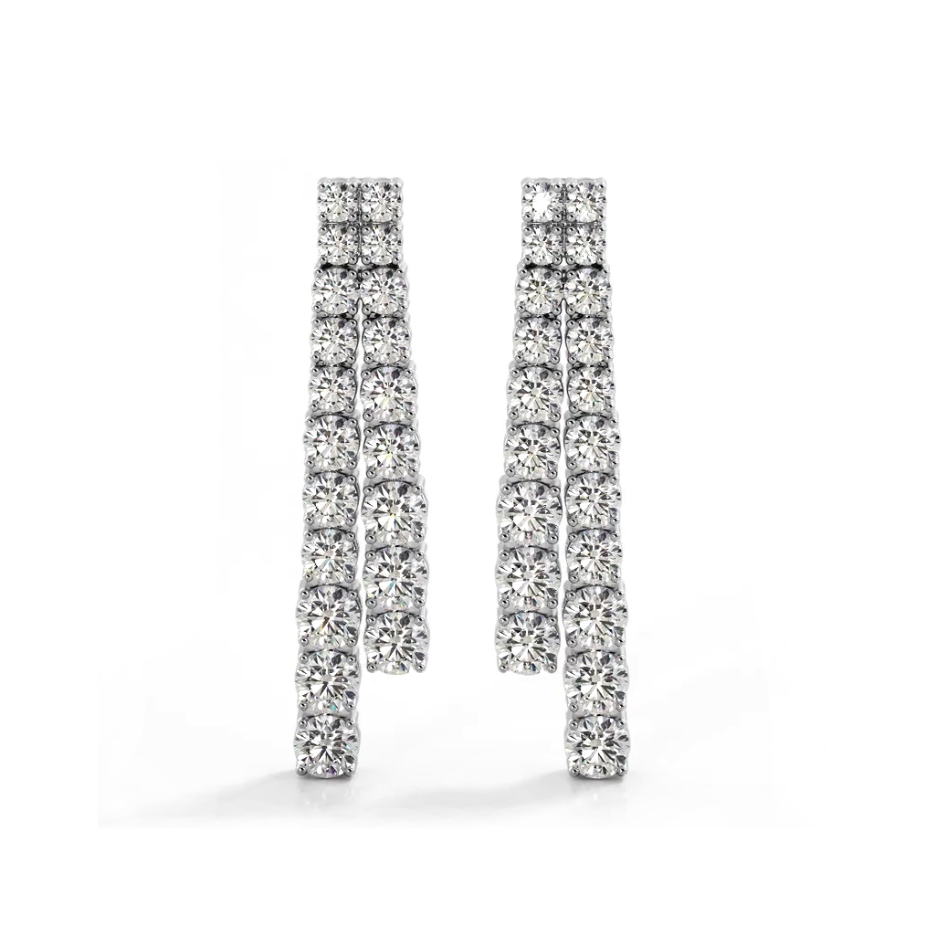 2.36 ctw. Graduated Round Diamond Two Row Drop Earrings-VIRABYANI