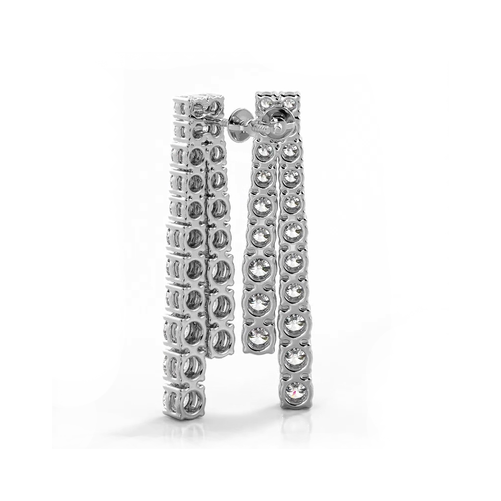 2.36 ctw. Graduated Round Diamond Two Row Drop Earrings-VIRABYANI