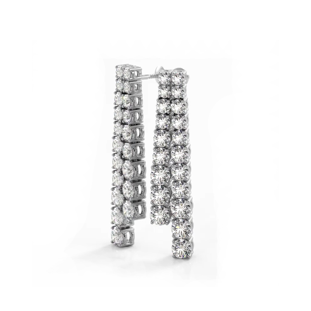 2.36 ctw. Graduated Round Diamond Two Row Drop Earrings-VIRABYANI