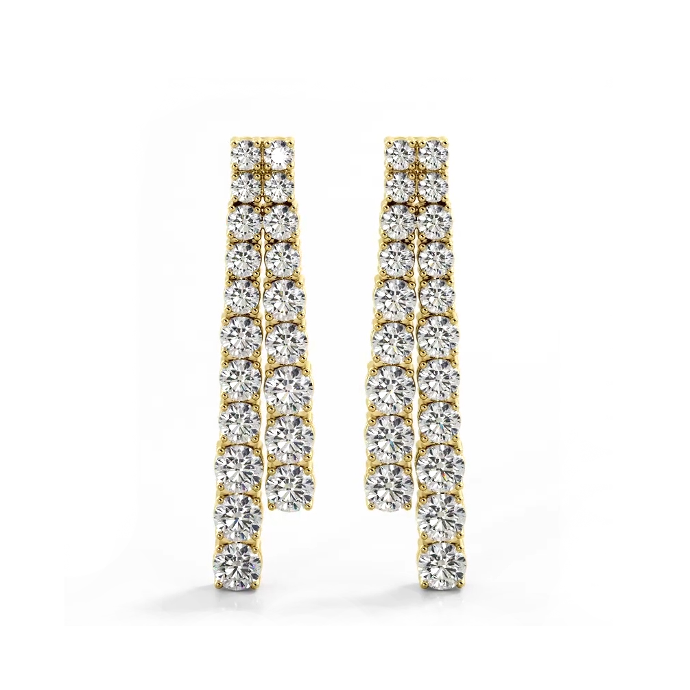 2.36 ctw. Graduated Round Diamond Two Row Drop Earrings-VIRABYANI