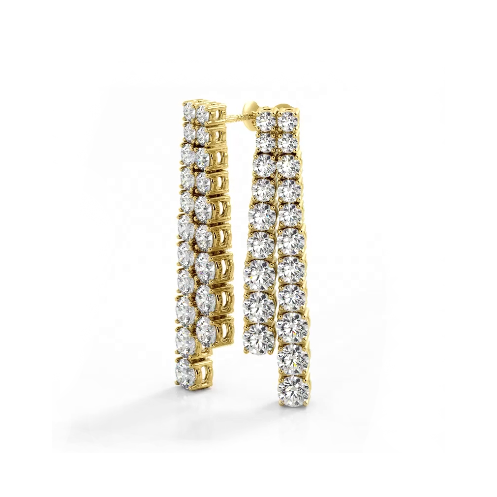 2.36 ctw. Graduated Round Diamond Two Row Drop Earrings-VIRABYANI