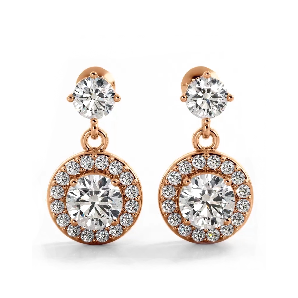 1.08 ctw. Round Diamond Heavenly Halo Drop Earrings-VIRABYANI