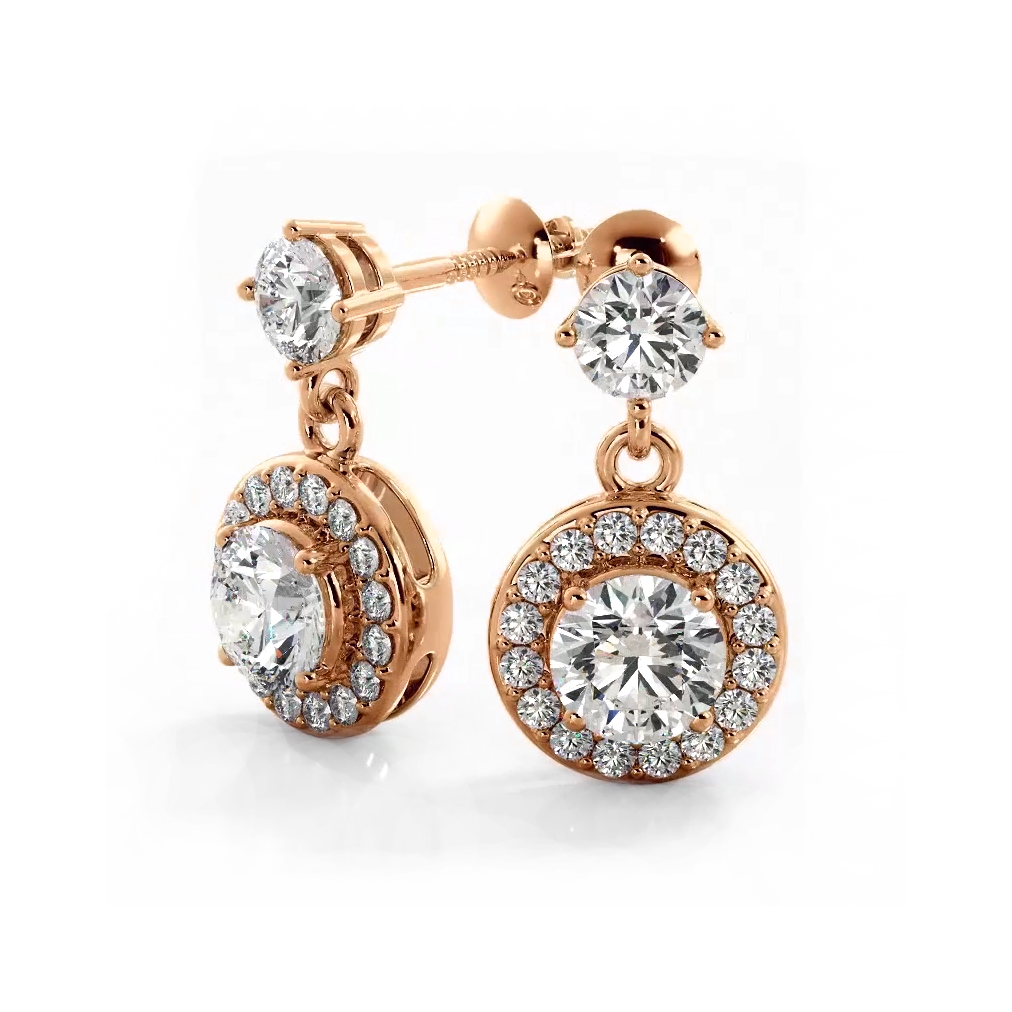 1.08 ctw. Round Diamond Heavenly Halo Drop Earrings-VIRABYANI