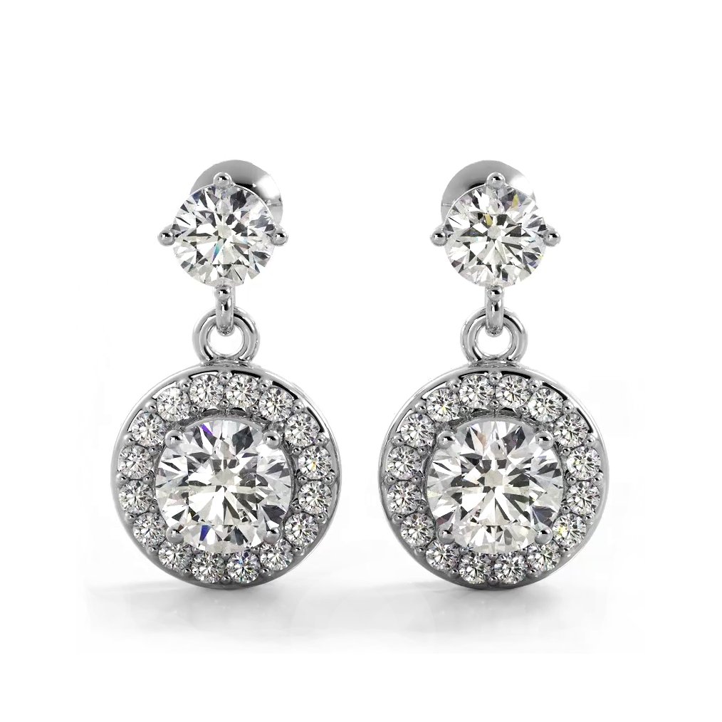 1.08 ctw. Round Diamond Heavenly Halo Drop Earrings-VIRABYANI