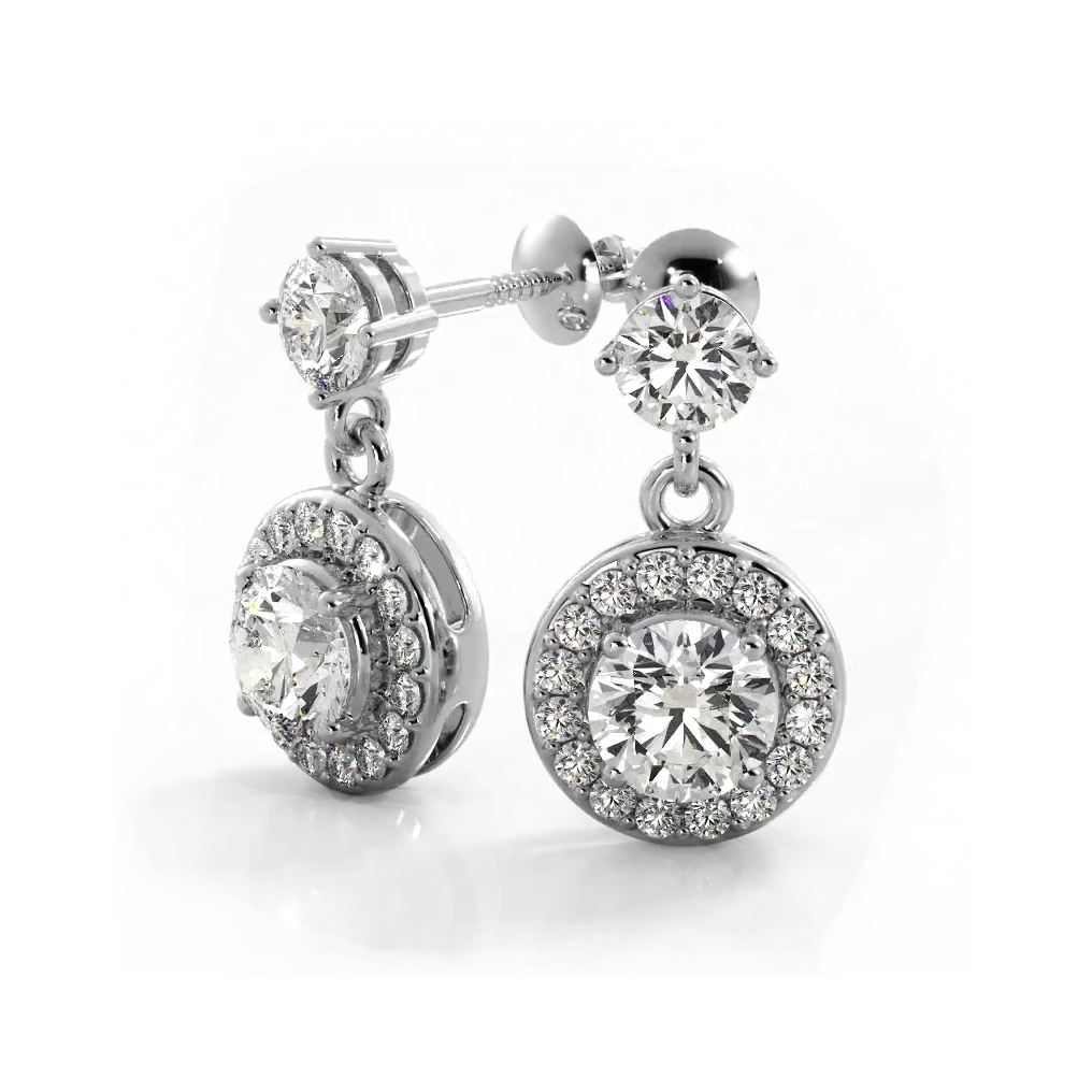 1.08 ctw. Round Diamond Heavenly Halo Drop Earrings-VIRABYANI